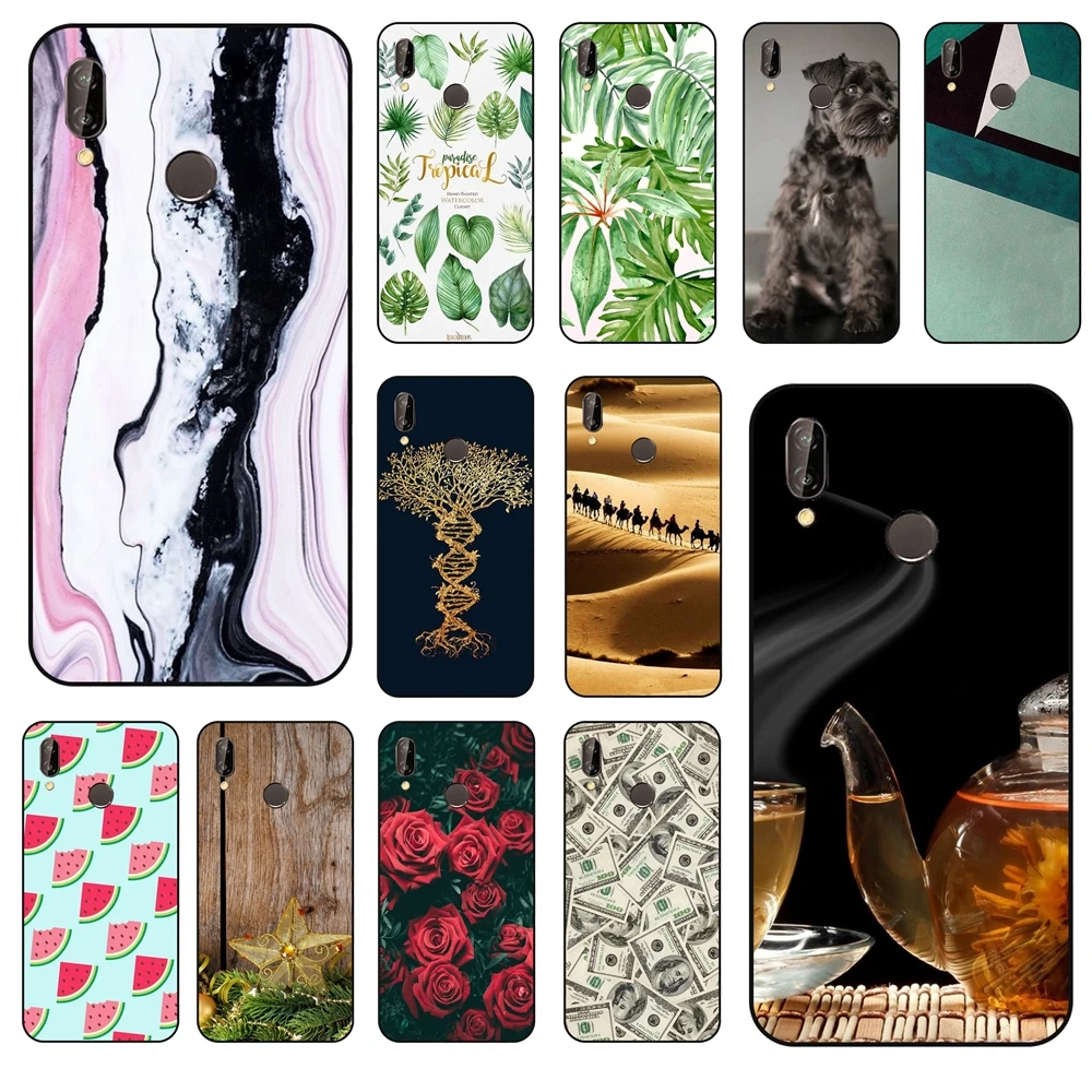 Дешевые мужские чехлы с розовыми цветами для Huawei Nova 3e черные художественным