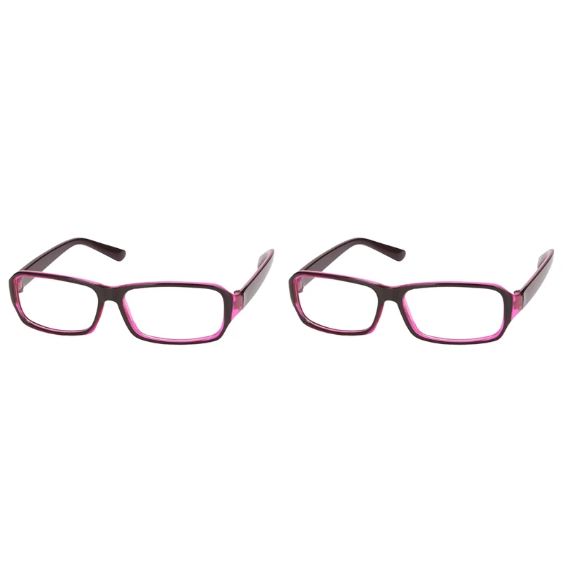 

2X Plastic Full Rim Frame Clear Lens Glasses Spectacles Black Purple For Women Man