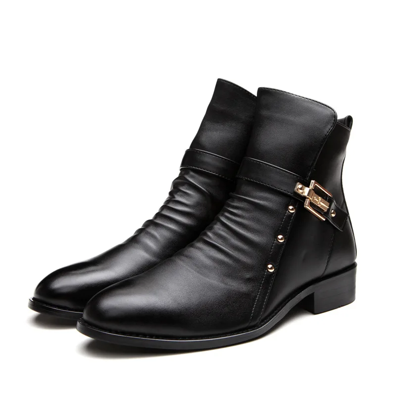 

Nice Autumn Winter Shoes Men Genuine Leather Ankle Boots Fashion Rivets Men's Chelsea Boots Warm Plush for Cold Winter A126