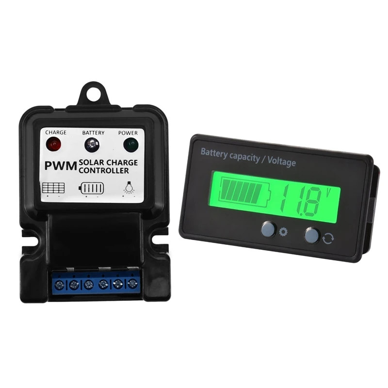 

Spot Goods 1 Pcs New Useful Durable 6V 12V 10A Auto Solar Panel Charge Controller & 1 Pcs Lcd Battery Capacity Tester