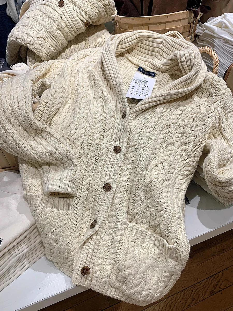 Зимний новый кардиган с витыми карманами свитер женский однобортный джемпер