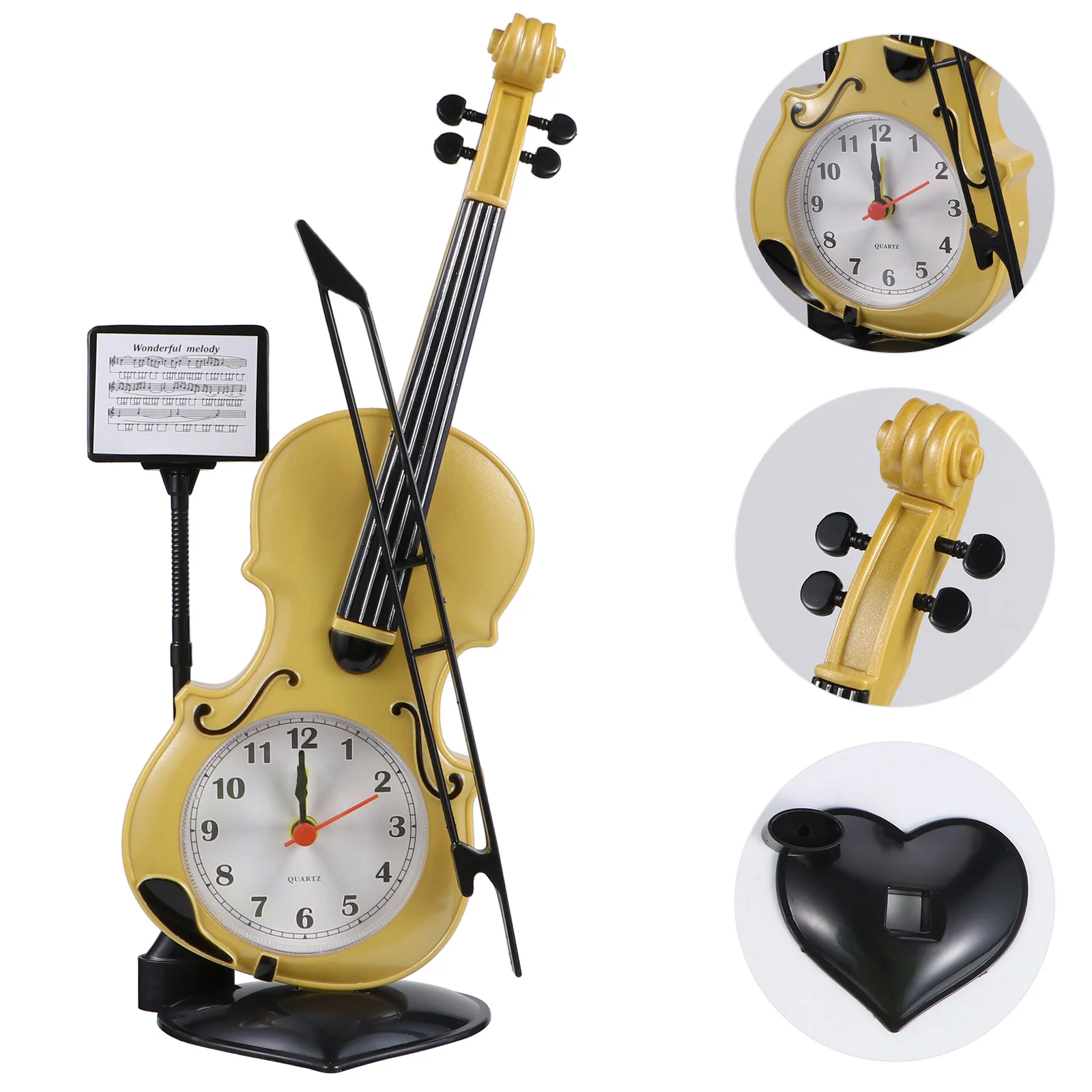 

Clock Alarm Violin Bedside Desk Vintage Table Model Figurine Musical Instrument Digital Guitar Silent Kids Retro Time Toy Clocks