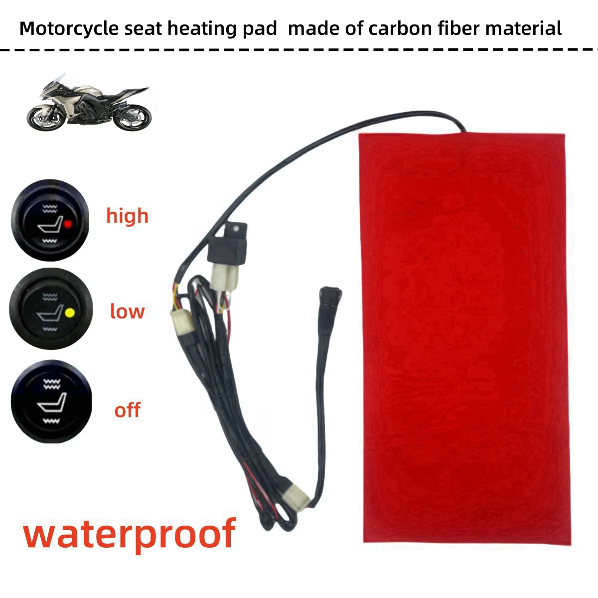 

Комплект для подогрева сиденья мотоцикла с водонепроницаемой универсальной грелкой сиденья, круглым переключателем управления мотоциклом