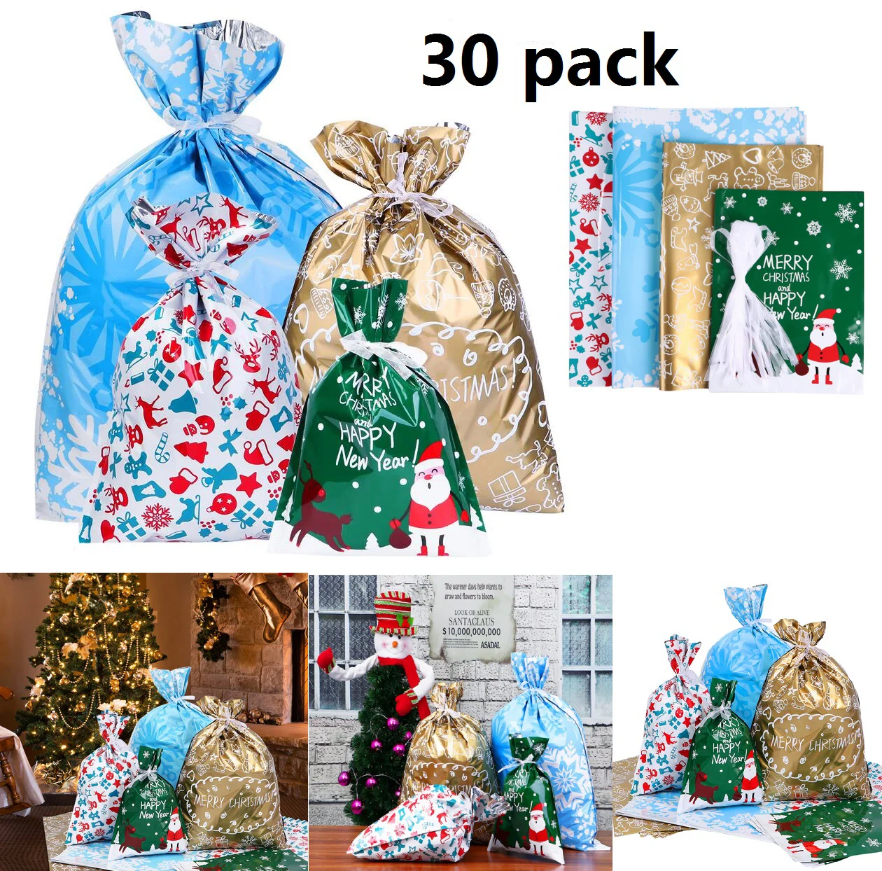 Tinksky 30 шт. рождественские подарочные пакеты разных стилей подарочная упаковка