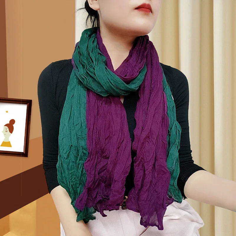 Women's Sunscreen Shawl  Cotton Linen Wrinkled Gradient Air Conditioning Silk Scarf