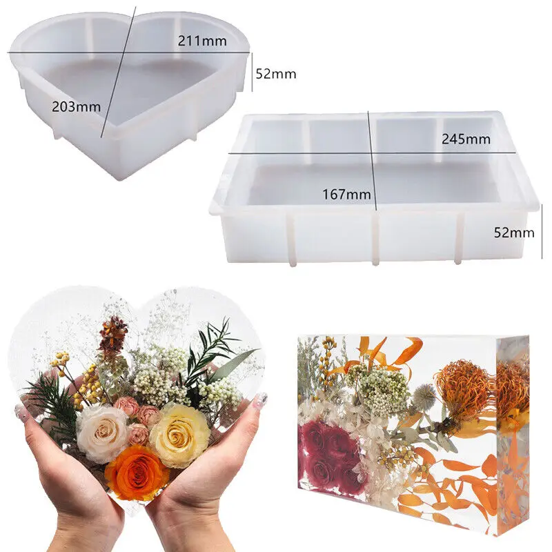 

Heart Shaped Resin Mold Crystal Epoxy Silicone Mould Rectangular Love Home DIY Bookshelves Jewelry Decor Making