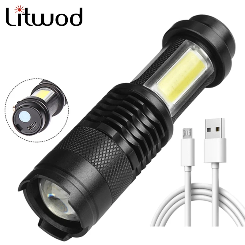 

Newest Design LED Flashlight XP-G Q5 Built in Battery USB Charging COB LED Zoomable Waterproof Tactical Torch Lamp Bulbs Litwod