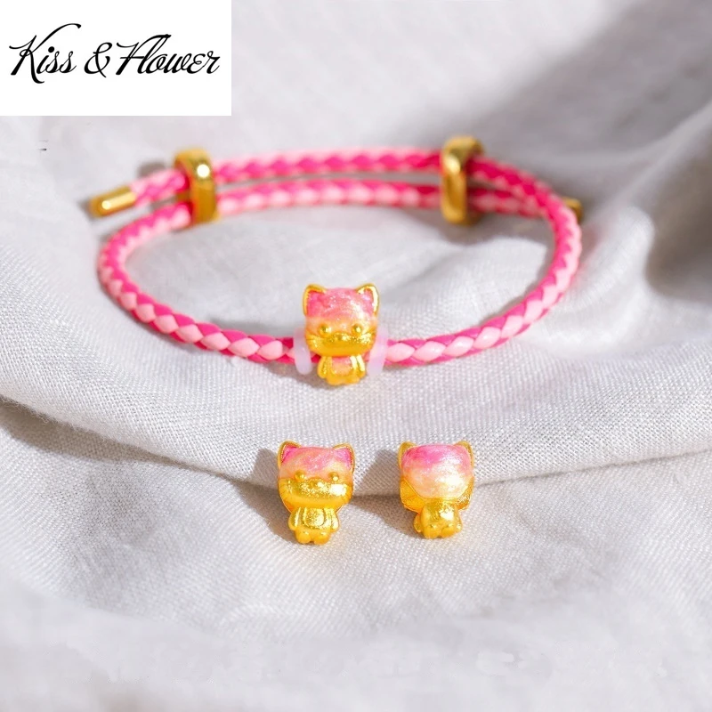 

KISS&FLOWER 24KT Gold Jelly Cat Beads For DIY Bracelet Necklace Making For Girl Children Jewelry Accessories Bulk Wholesale AC78
