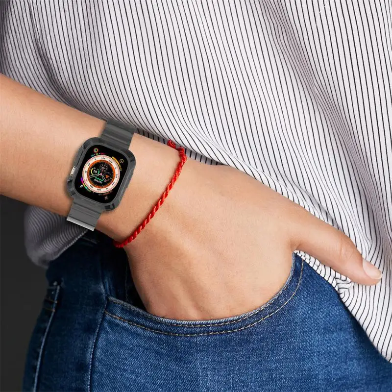 

Smart Watch Transparent Glacier Replacement Strap Silicone Tpu Band Case For Apple Watch Ultra 49mm Smart Watch Accessories