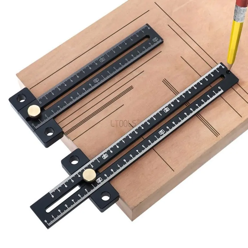

180/280mm Scale Woodworking Aluminum Alloy Limit Ruler Fine-tuning T-shaped Ruler Multi-function Hole Ruler Marker Ruler Tool