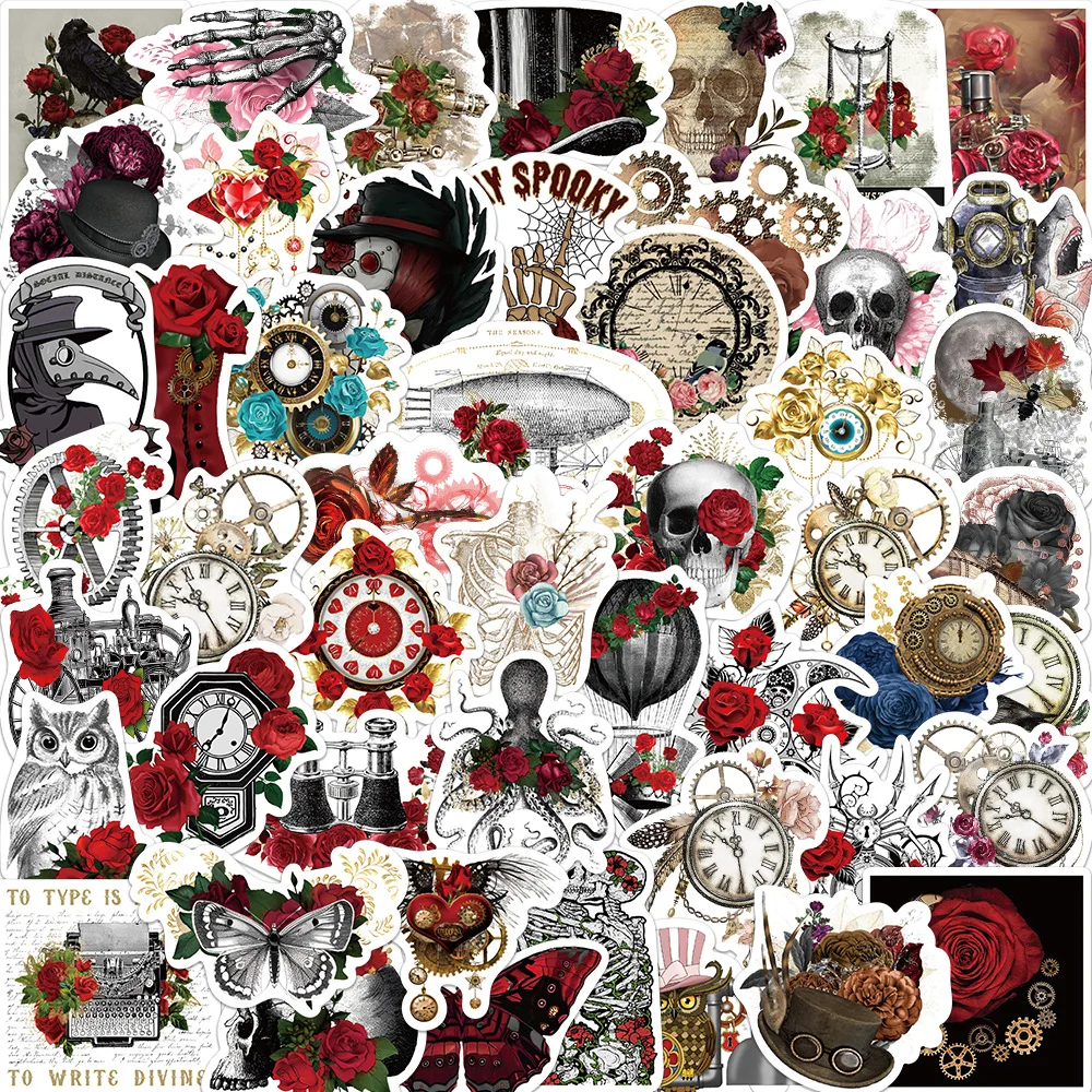 

10/30/50PCS Gothic Punk Rose Skull Horror Stickers Cartoon Decals DIY Laptop Fridge Phone Scrapbook Cool Graffiti Sticker Toys