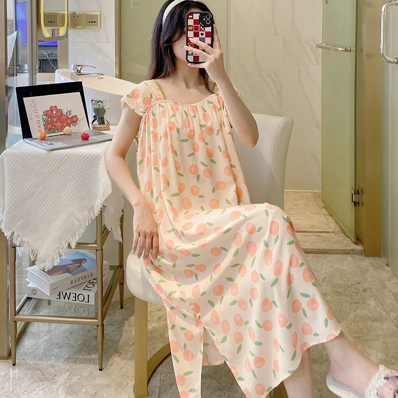 Square Neck Short Sleeve Attractive Nightwear New In Women's Sleepwear Big Size Clothing Thin Loose Nightgown Printing Homewear