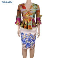 office lady long sleeve v neck coat patchwork top for women bazin riche cotton traditional african women clothing wy8890