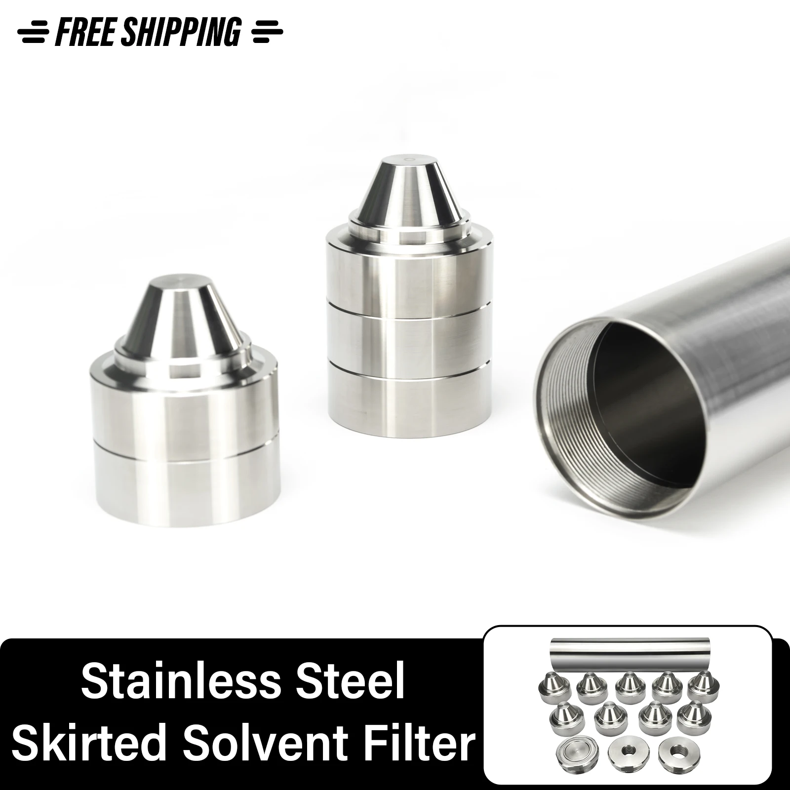 

7.8''L 1.5"OD 17-4 Stainless Steel 1/2x28+5/8x24 End Cap Solvent Cleaning Tube 1.375x24 Built in Spacer and 9x Skirted Cone Cups