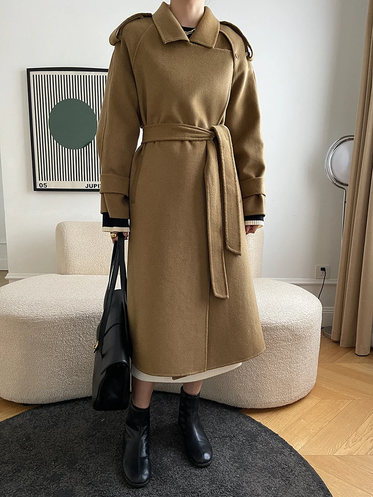 

Женское шерстяное пальто в стиле пэчворк DEAT, свободное однотонное пальто с отложным воротником и длинным рукавом, на пуговицах, с поясом, ос...