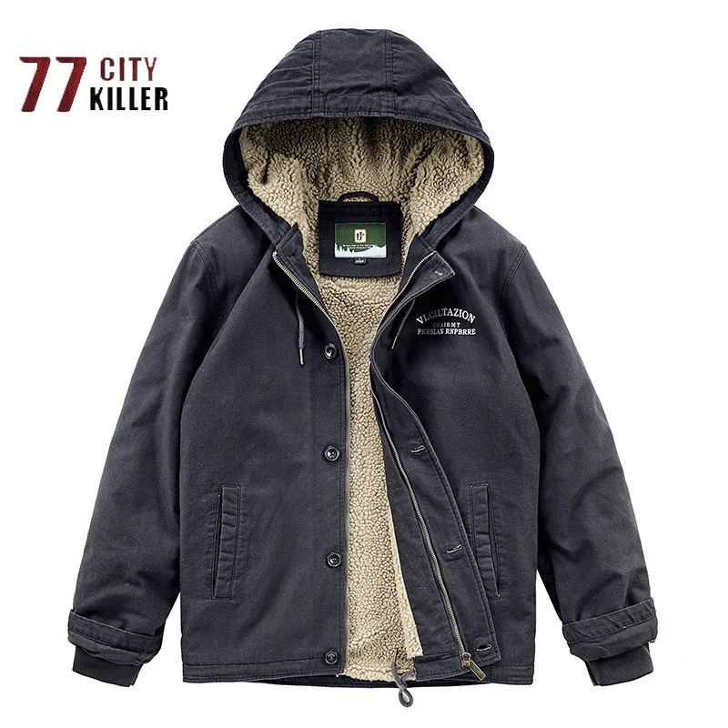 Winter Men's Velvet Warm Jacket Outdoor Leisure Loose Windproof Wear-resistant Hooded Top Men's Military Tactical Tooling Parker