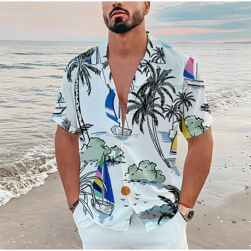 2022 Men's Shirts Hawaiian Shirts Men scenery 3d Printed Summer Loose Breathable Shirts For Men Retro Short Sleeve Retro Shirt