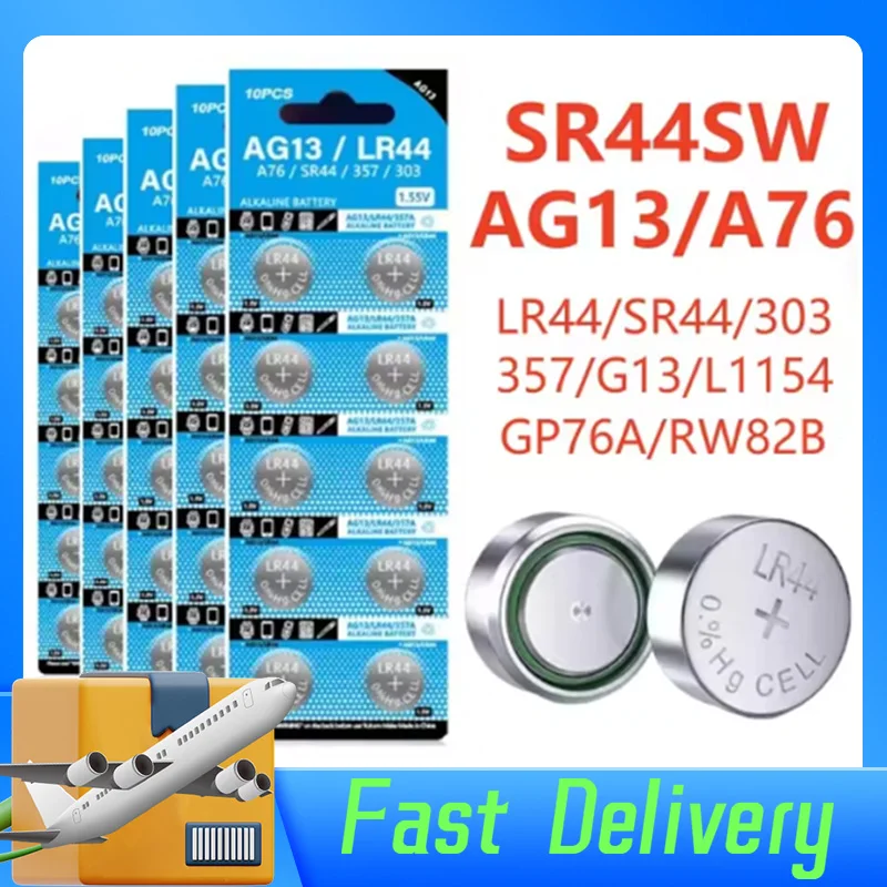 1 55 В AG13 LR44 Кнопочные батарейки LR 44 L1154 RW82 SR1154 SP76 pila SR44 A76 LR1154 GP7 Cell Coin Watch Toys