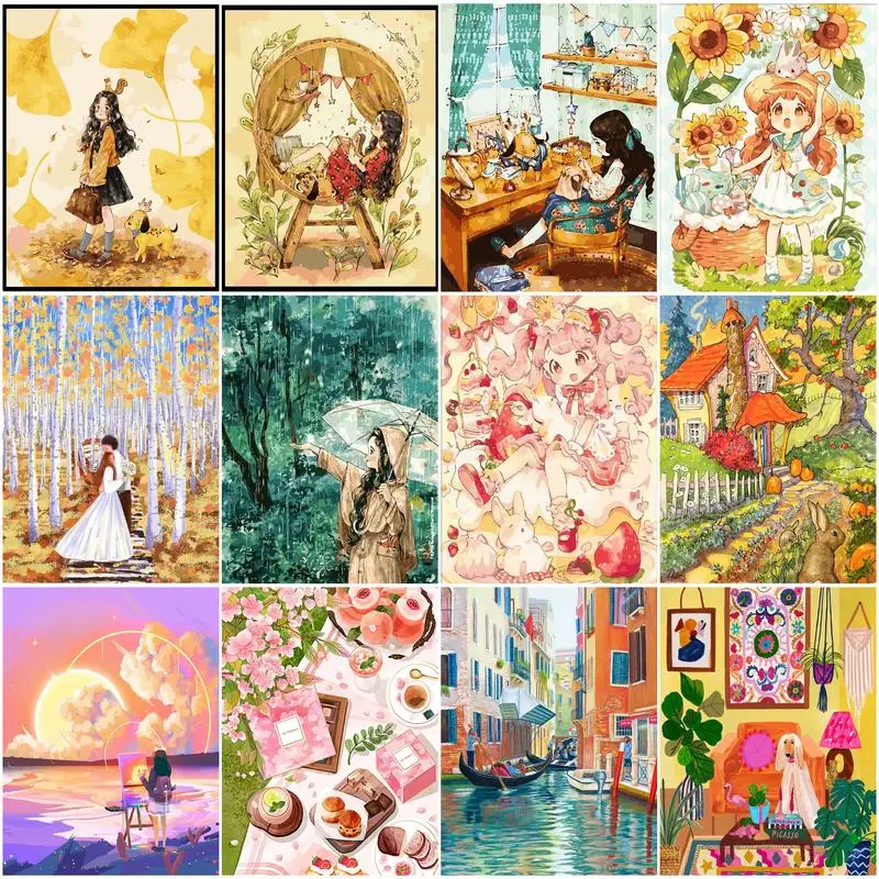 

CHENISTORY Painting By Numbers Cartoon Girl Illustration Acrylic Paints Pictures By Numbers Creative Painting Living Room Decor