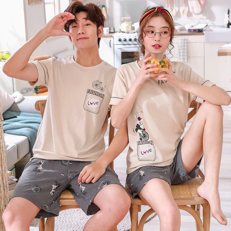 Летняя мужская пижама с коротким рукавом хлопковая Повседневная Пижама для пар