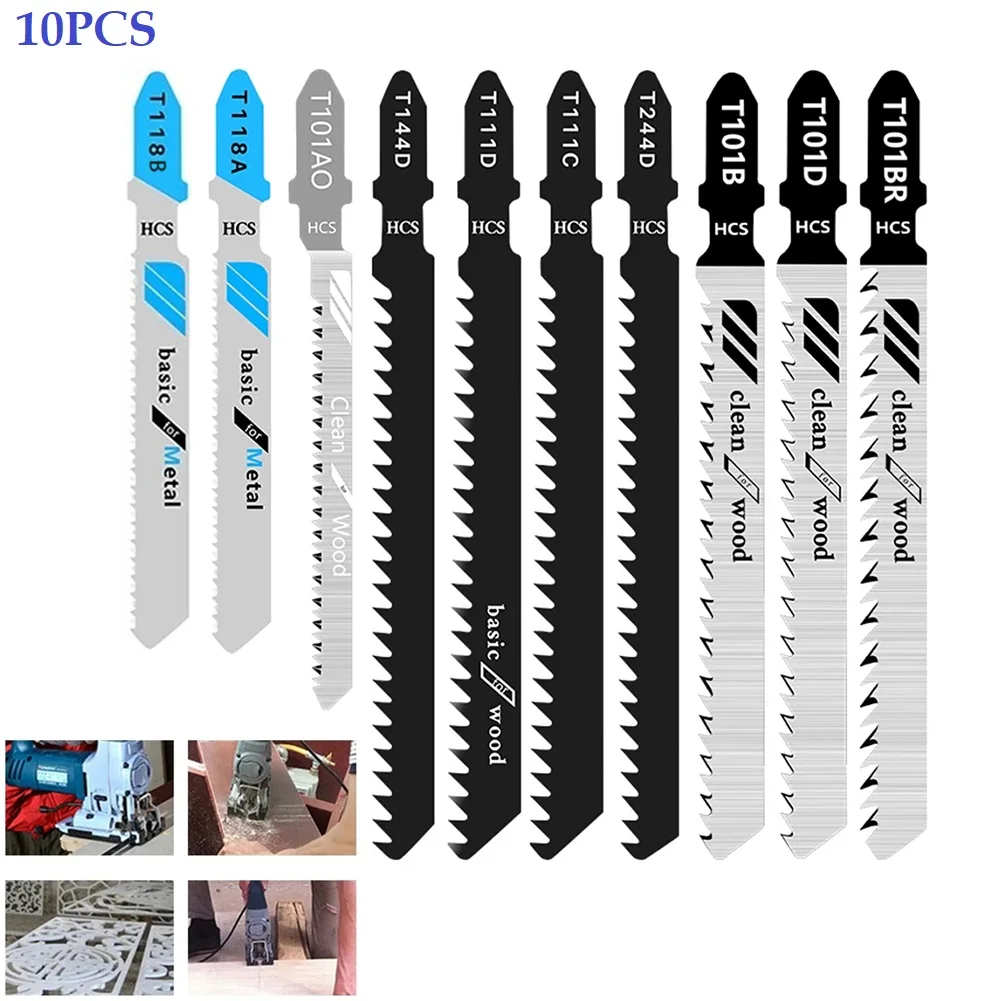 

10pcsHCS HSS Jig Saw Blade T-Shank Reciprocating Saw Blades T144d 244d 118a For Wood Metal Cork Plywood Cutting Woodworking Tool