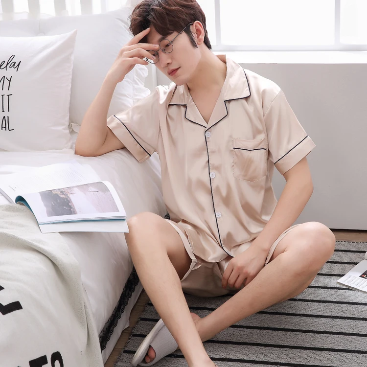 New Men's Stain Silk Pajama Set Men Pajamas Silk Sleepwear Father Gift Style Soft Satin Nightwear Male Summer Homewear Pijamas