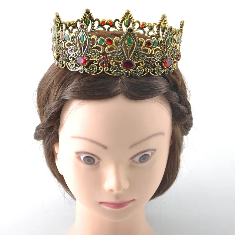 

Arabian Women Wedding Hair Jewelry Gold Color Tiara Vintage Royal Queen King Crown Bridal Gift