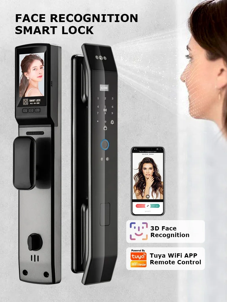Умный дверной замок Glomarket Tuya с Wi-Fi Биометрическим 3D распознаванием лица