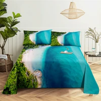 summer blue sea beach 0 91 21 51 82 0m bedding digital printing polyester bed flat sheet with pillowcase print bedding set