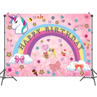 pink unicorn backdrop rainbow flower cloud newborn baby shower girl 1st birthday party vinyl photography background photophone