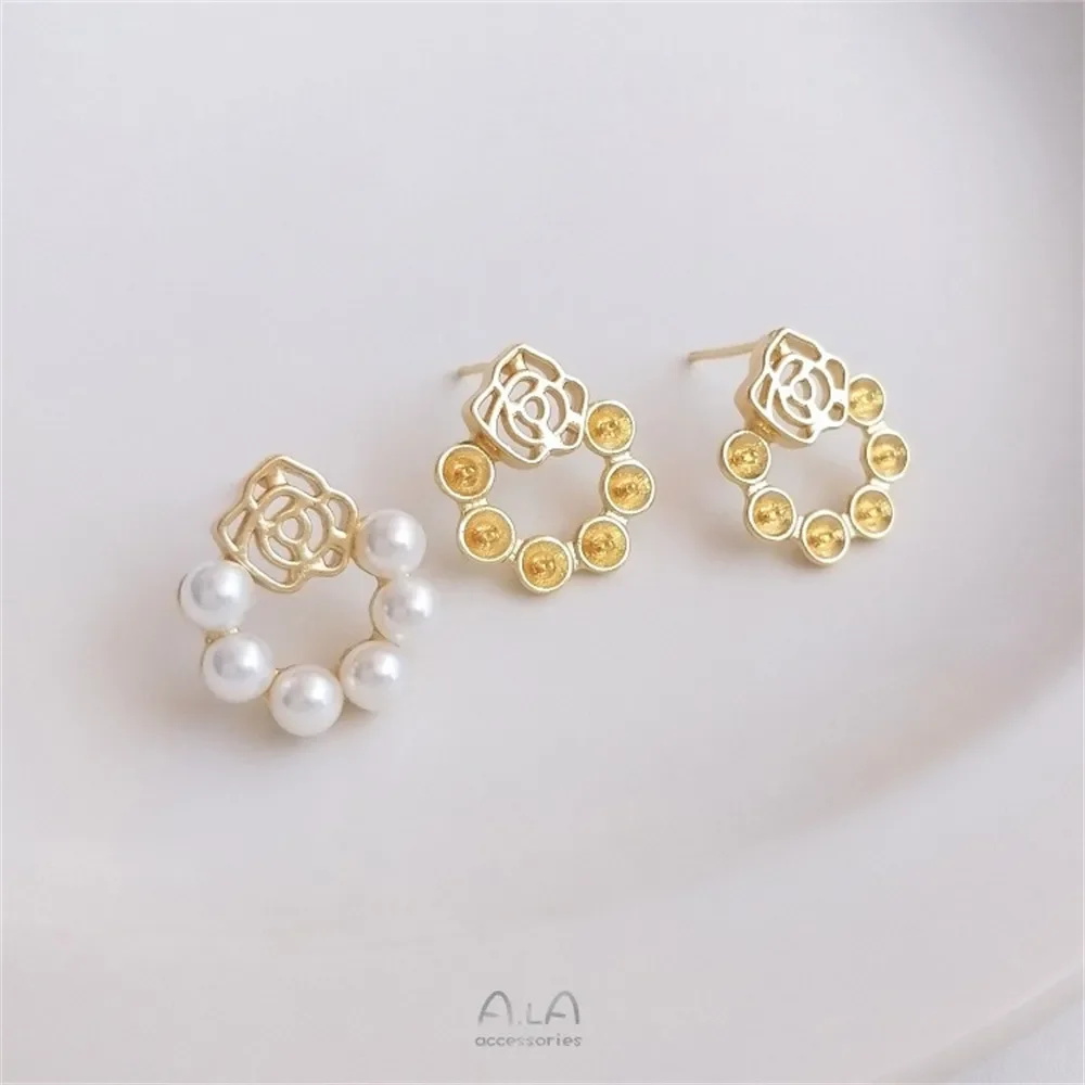 14-каратное золото кольцо с розой полуотверстие браслет из бисера серьги серебро