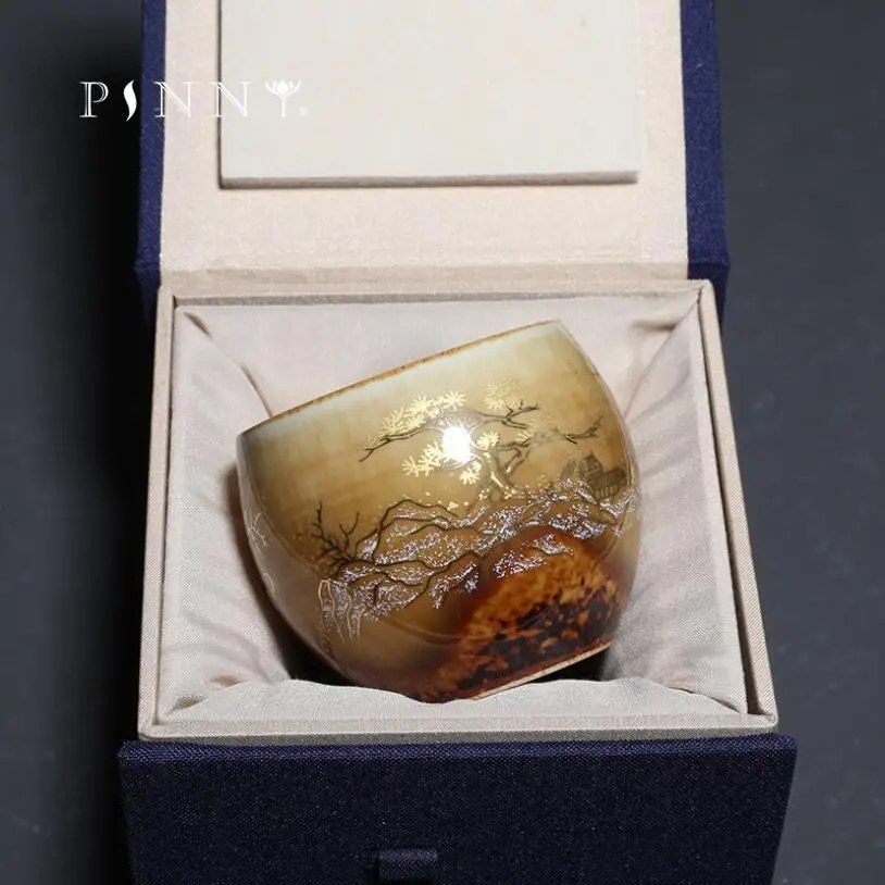 

PINNY 100 мл контур в золотой мастер чашки пигментированные Кунг чашки фу Ретро традиционная китайская посуда для напитков керамическая глазурь