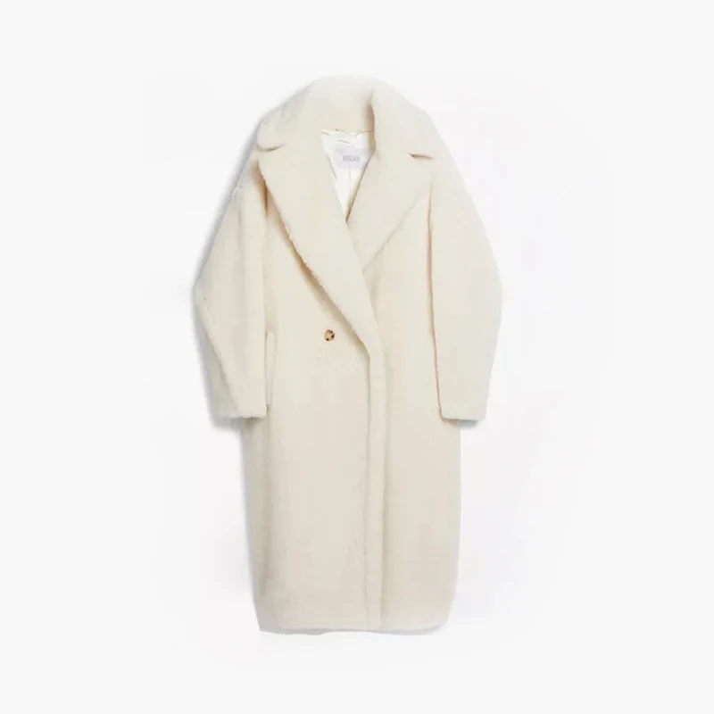 

Зимнее длинное милое пальто с медведем NIGO из овечьей шерсти # nigo56316