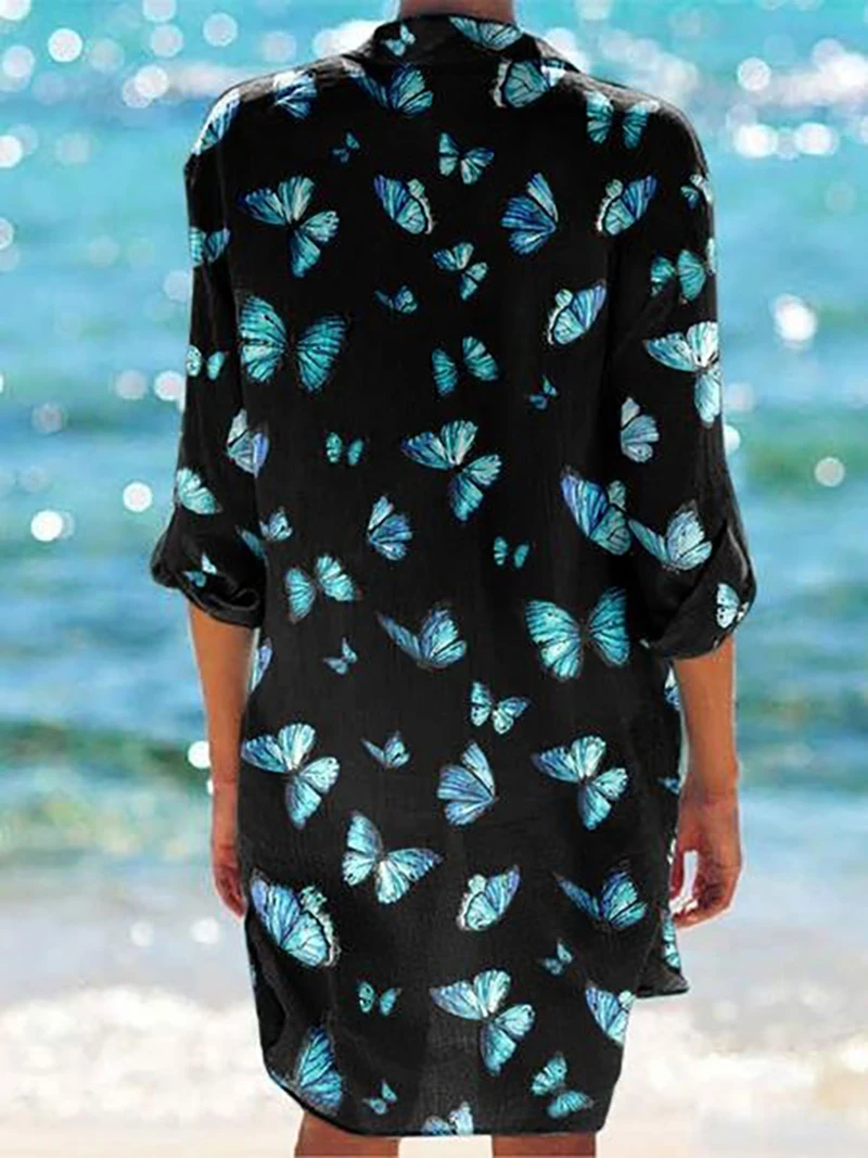 

Новейшие женские блузки с 3D-принтом бабочек и морских животных, блузка средней длины с длинным рукавом, женская блузка, топы для девушек