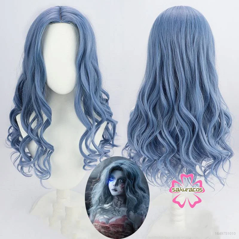 

Game Elden Ring Ranni Cosplay Wig Blue Long Wavy Curl Simulation Scalp Synthetic Hair Women Halloween Wig + Wig Cap