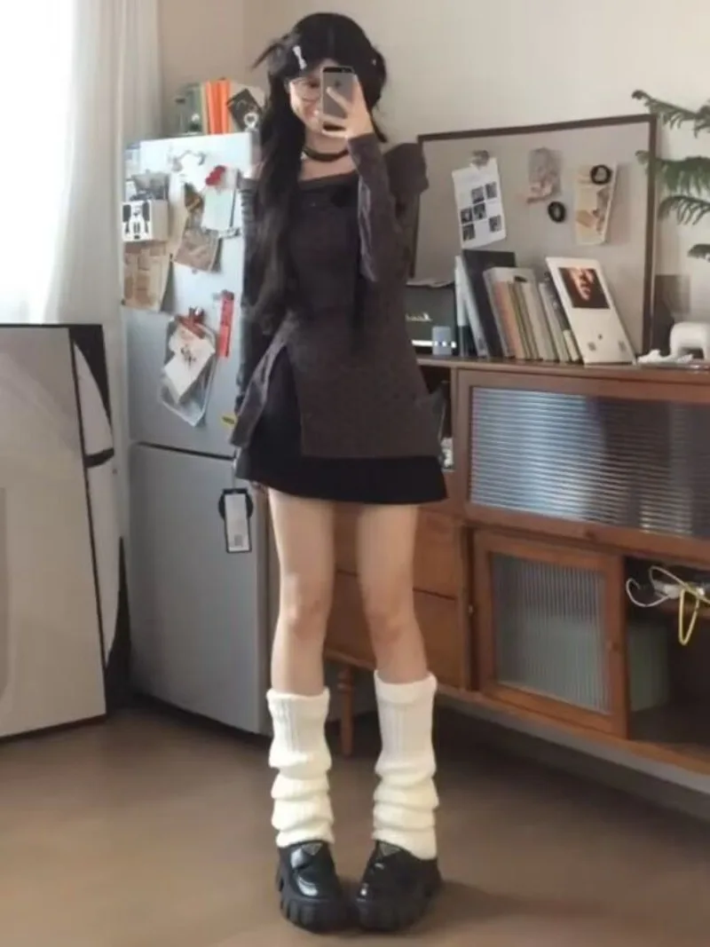 Корейские универсальные топы с открытыми плечами и волнистыми точками разрезом