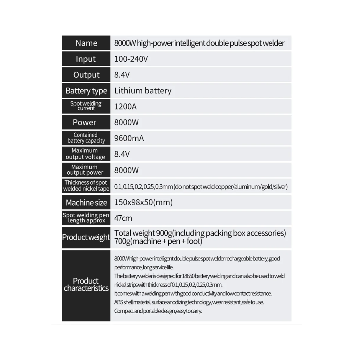 

Портативный ручной точечный сварочный аппарат, 8000 Вт