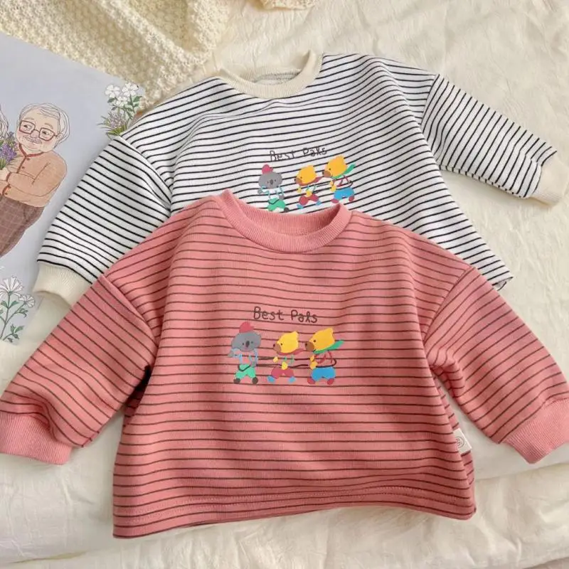 

Spring Baby Girl Striped T Shirts Cotton Long Sleeve Tops For Boys Infant Clothes Kids Loose Sweatshirt Baby Casual Pullover