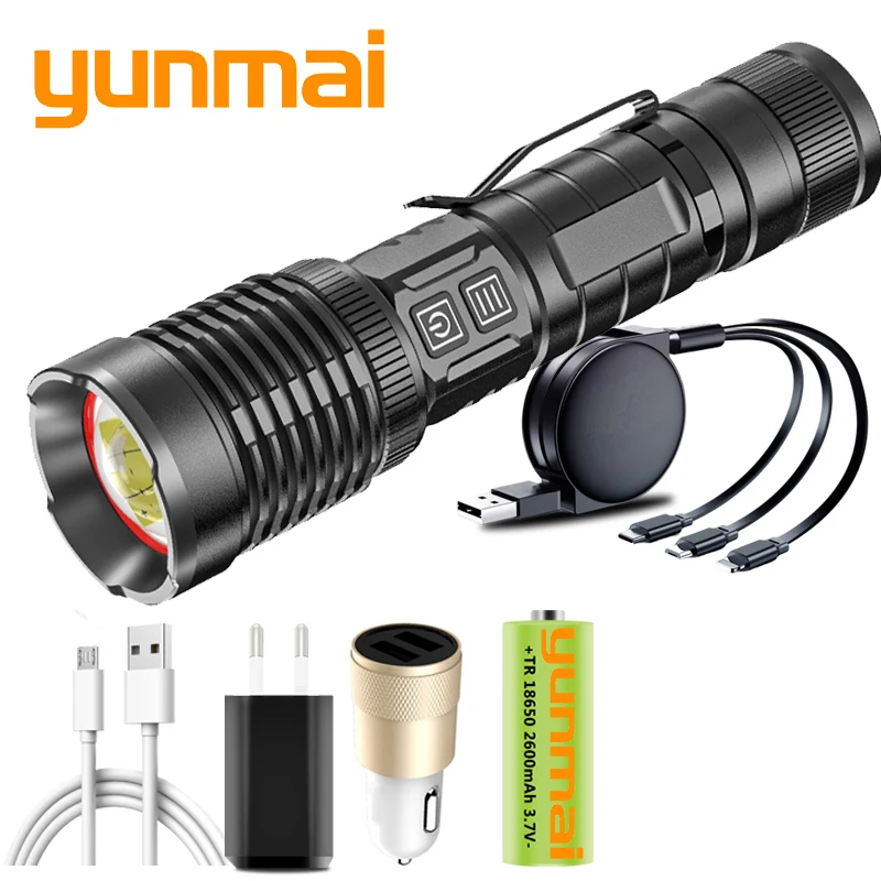 

XHP100 High Quality Led Flashlight Micro USB Rechargeable Powerbank 18650 Battery Torch Aluminum Zoomable Lantern 1000000LM