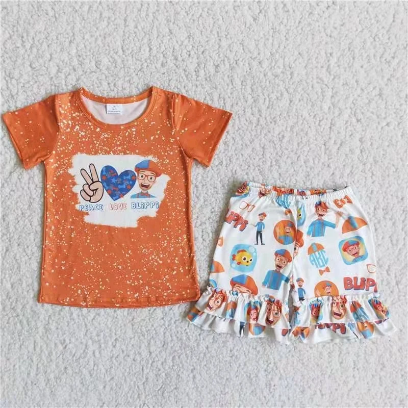 

children clothing set baby girl clothes summer kids cotton set short sleeve print top and ruffle shorts outfit