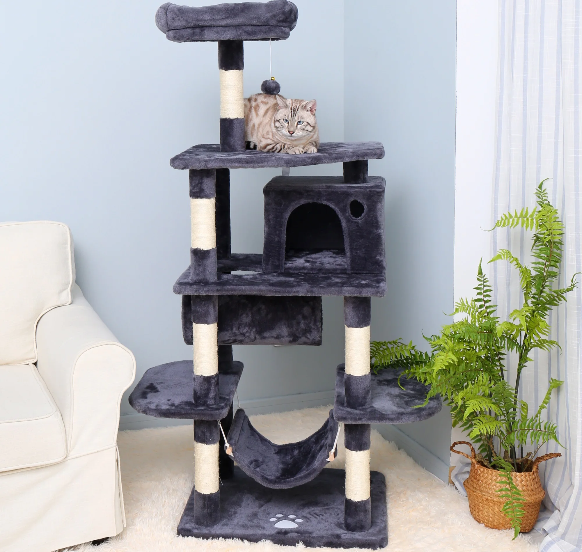 

YG Cat Tree Condo Furniture Kitten Activity Tower Pet Kitty Play House with Scratching Posts Perch Hammock Tunnel Dark grey