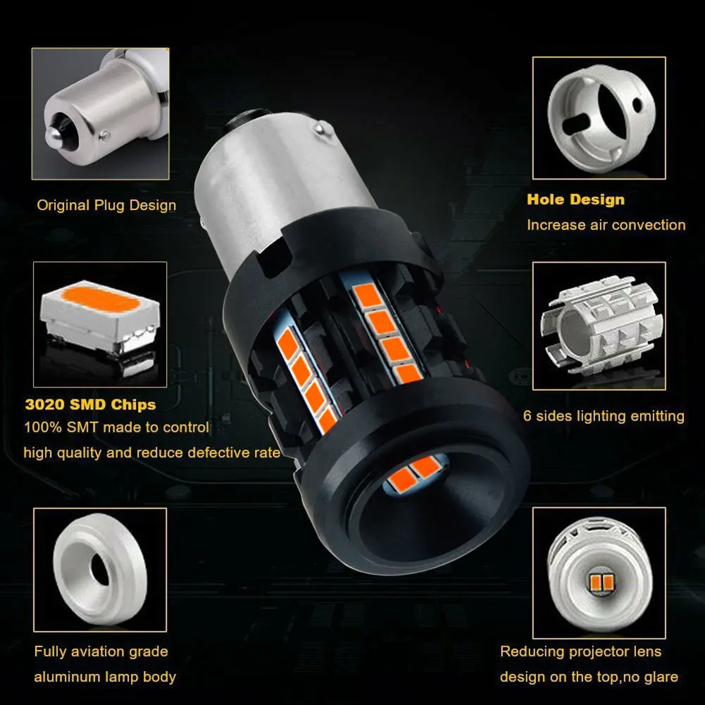 2 шт. лампы для указателей поворота 1156 P21W PY21W BA15S BAU15S 7440 лм