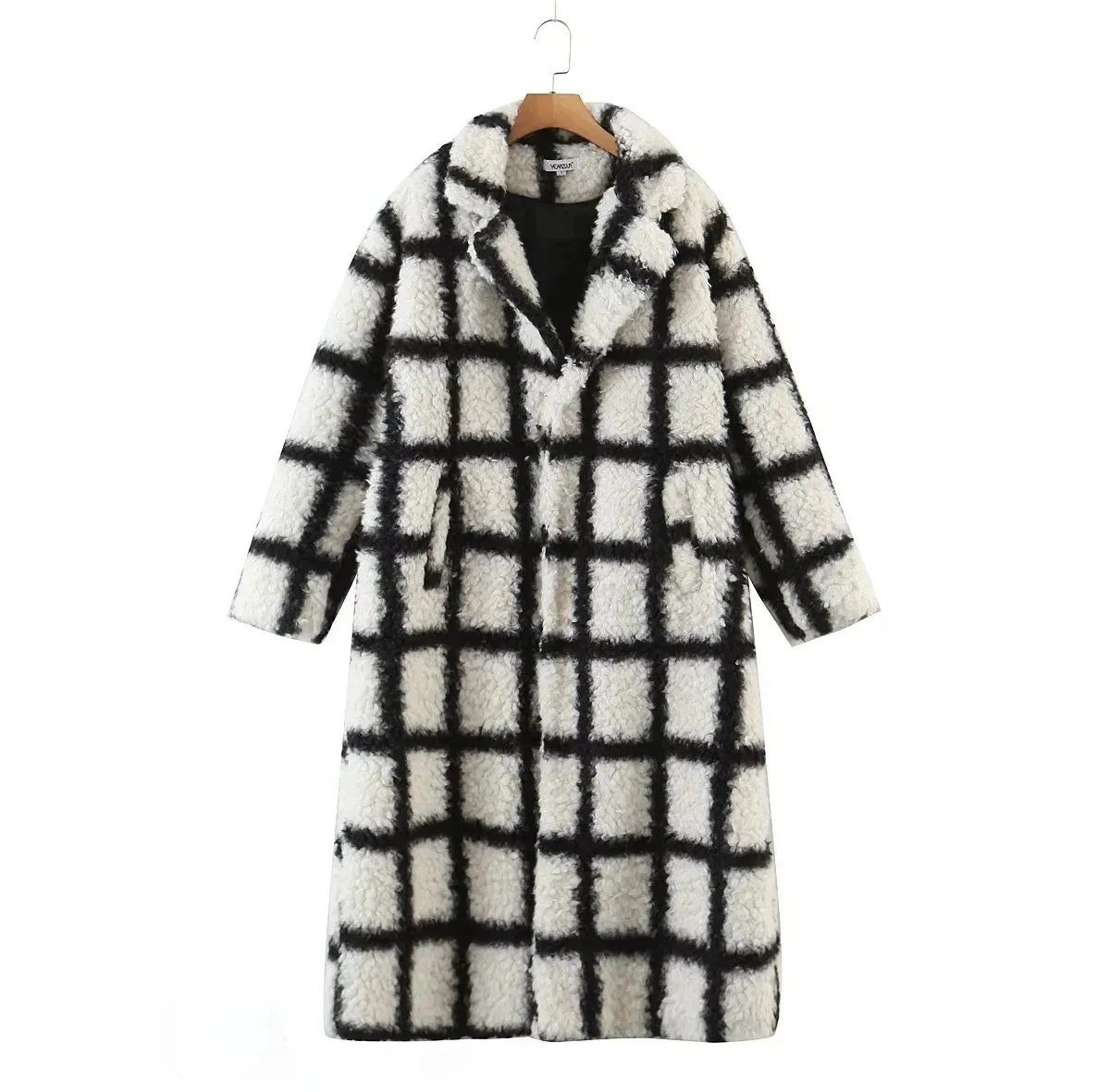 

Winter Women Cashmere Wool Coats Fashion Plaid Thick Warm Blends Windbreaker 2022 Lady Long Sleeve Woolen Jacket Maxi