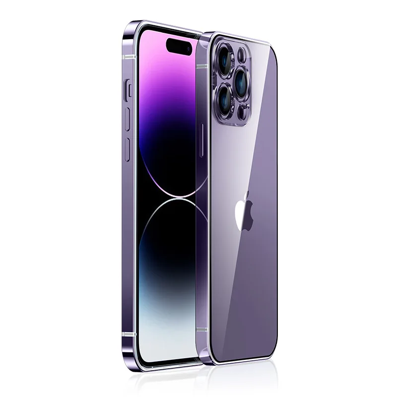 

Чехол для iphone 14 13 12, оригинальная цветная рамка из нержавеющей стали, высокопрозрачный жесткий акриловый защитный чехол для задней панели