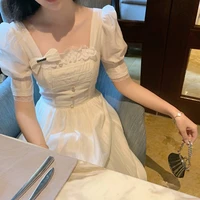 french style square collar lace short sleeve dress for women 2022 new niche design summer dress mid length dress