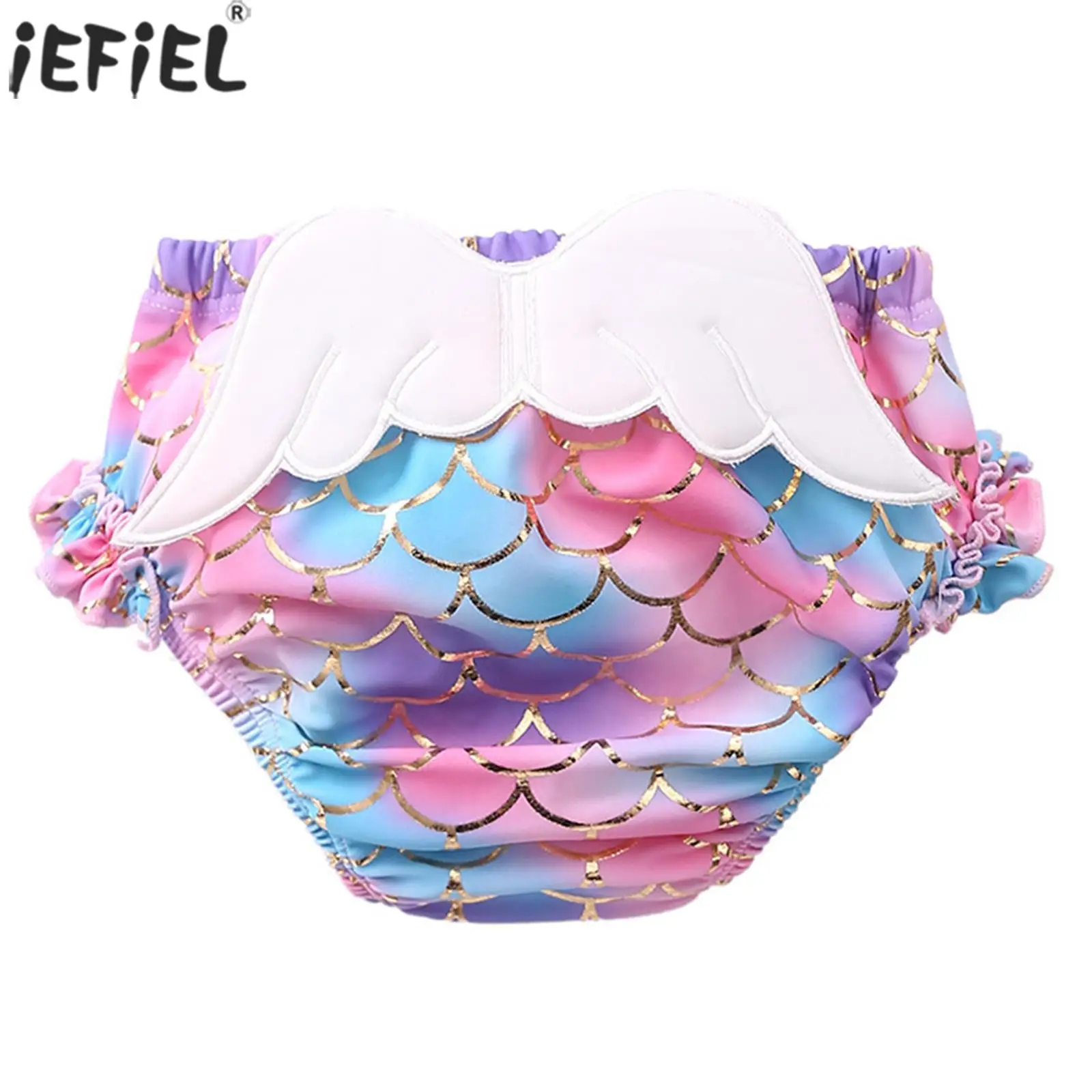 

Baby Boys Girls Unisex Swimming Trunks Shiny Reusable Waterproof Diaper Bronzing Wings Decoration for Infant Children Swim Suit