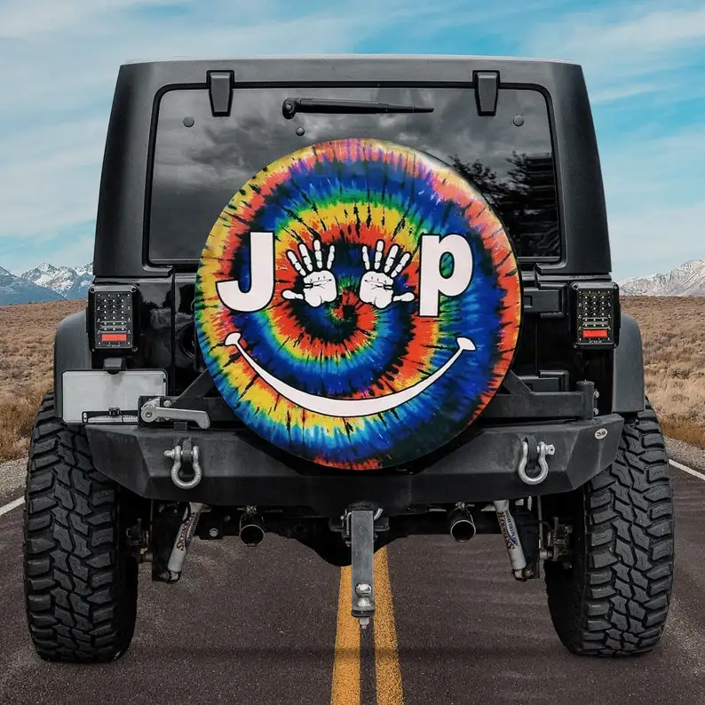 

Запасная крышка для автомобильных шин Jeep Hand Smile Tie Dye, Аксессуары для автомобилей, индивидуальный дизайн