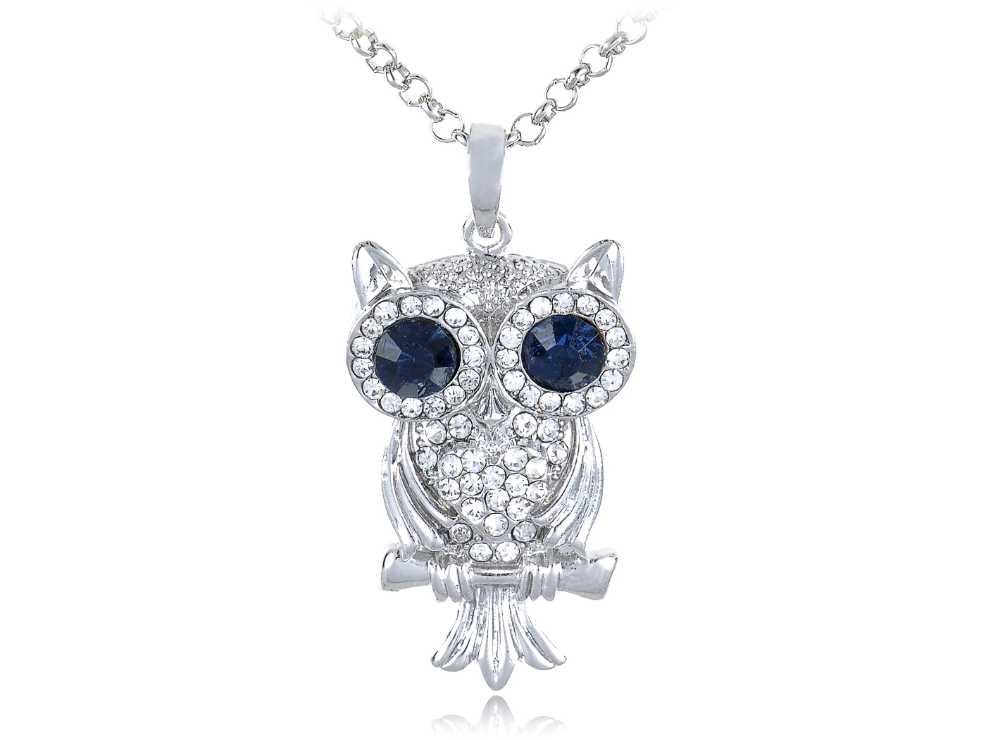 

Silvery Tone Sparkly Blue Clear Crystal Rhinestones Cute Animal Owl Bird Pendant Necklace Birthday Christmas Gifts Owl Lovers