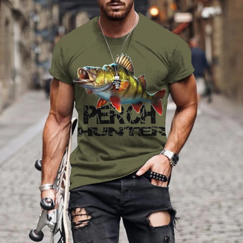 

New Summer Men 3D Printed Fishing Graphic T-Shirt Natural Style Casual Outdoor Round Neck Short Sleeve Oversized Breathable Tops