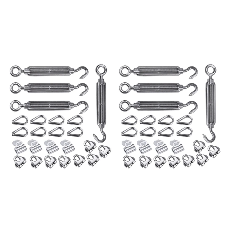 

56 Pack 1/8 Inch Cable Railing Kit Included Stainless Steel Hook Eye Turnbuckle Tension Wire Rope Cable Clamp Thimble